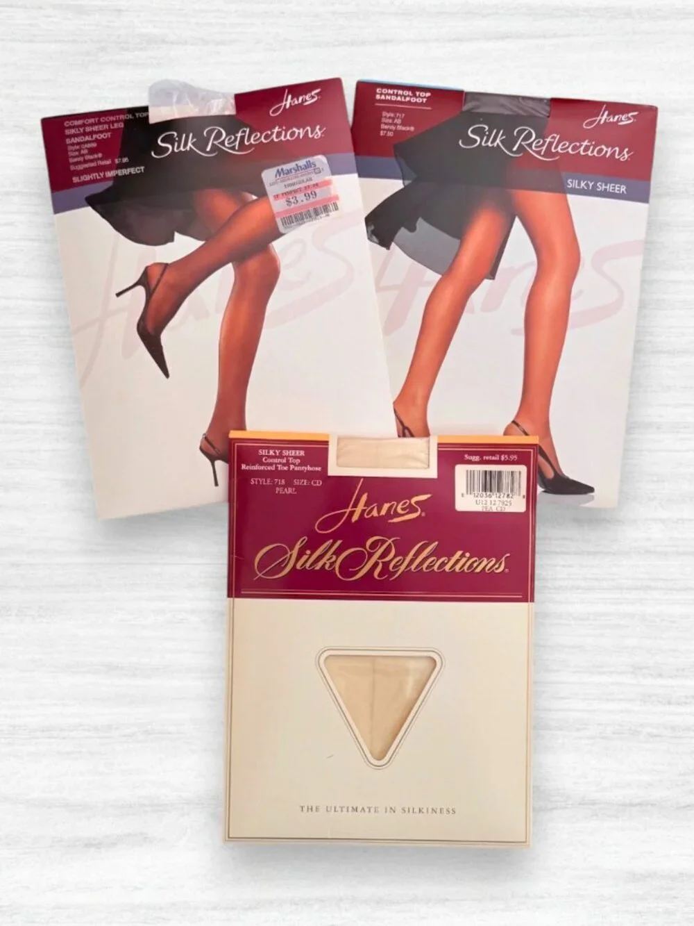 Vintage Hanes Silk Reflections Pantyhose Lot 3 NIP Black Pearl Control Top